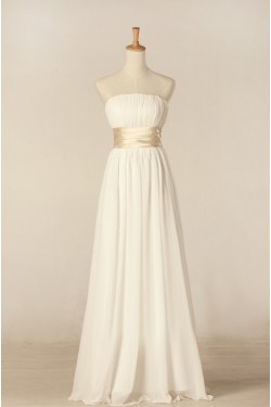 Sheath/Column Strapless Bowknot Chiffon Bridal Gown Wedding Dress WD010445