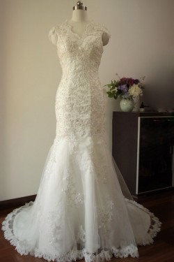 Trumpet/Mermaid Beaded Lace Bridal Gown Wedding Dress WD010448