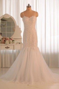 Trumpet/Mermaid Spaghetti Strap Beaded Lace Bridal Gown Wedding Dress WD010465