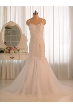 Trumpet/Mermaid Spaghetti Strap Beaded Lace Bridal Gown Wedding Dress WD010465