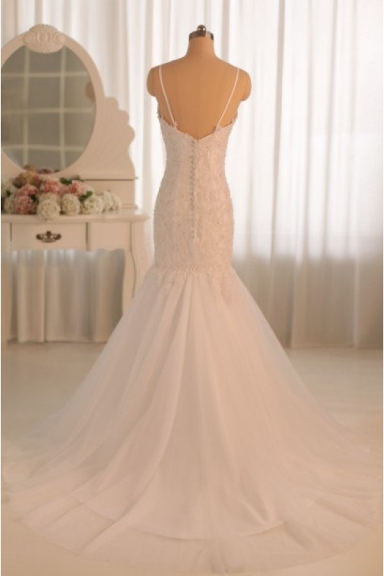Trumpet/Mermaid Spaghetti Strap Beaded Lace Bridal Gown Wedding Dress WD010465 Trumpet/Mermaid Spaghetti Strap Beaded Lace Bridal Gown Wedding Dress WD010465