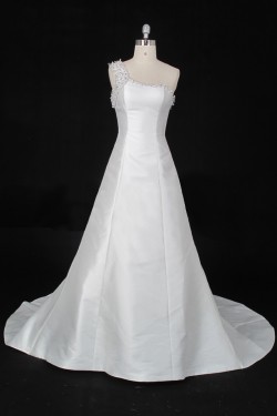 A-line One Shoulder Beaded Bridal Gown Wedding Dress WD010470
