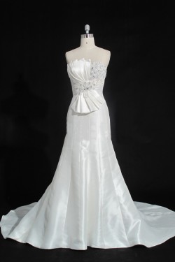 Trumpet/Mermaid Strapless Beaded Bowknot Bridal Gown Wedding Dress WD010471