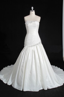 A-line Strapless Beaded Bridal Gown Wedding Dress WD010477