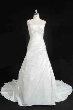 A-line One Shoulder Bridal Gown Wedding Dress WD010488