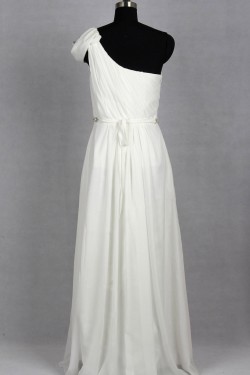 Sheath/Column Beaded One Shoulder Chiffon Bridal Gown Wedding Dress WD010493