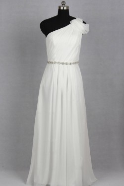Sheath/Column Beaded One Shoulder Chiffon Bridal Gown Wedding Dress WD010493