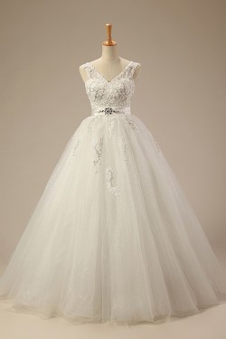 Ball Gown V-neck Lace Beaded Bridal Wedding Dresses WD010506