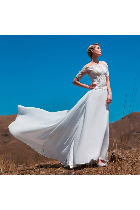 A-line Off the Shoulder Short Sleeves Lace Chiffon Bridal Wedding Dresses WD010510 A-line Off the Shoulder Short Sleeves Lace Chiffon Bridal Wedding Dresses WD010510