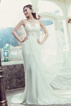 Sheath/Column Lace and Chiffon Bridal Wedding Dresses WD010513