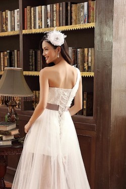 High Low One Shoulder Bridal Wedding Dresses WD010517