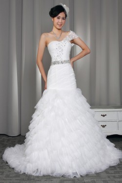 Trumpet/Mermaid One Shoulder Beaded Bridal Wedding Dresses WD010519