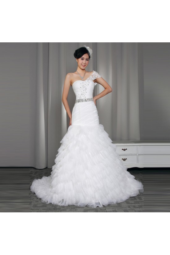 Trumpet/Mermaid One Shoulder Beaded Bridal Wedding Dresses WD010519