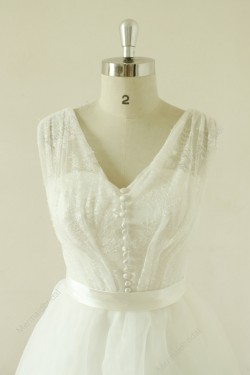 A-line V-neck Short Lace Bridal Wedding Dresses WD010522