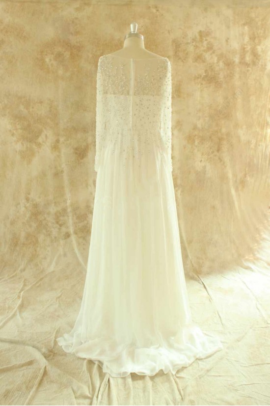 Sheath/Column Beaded Long Sleeves Lace Chiffon Bridal Wedding Dresses WD010525 Sheath/Column Beaded Long Sleeves Lace Chiffon Bridal Wedding Dresses WD010525