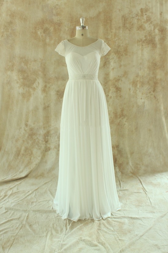 Sheath/Column Beaded Short Sleeves Bridal Wedding Dresses WD010529