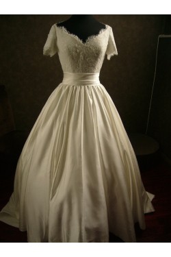 Ball Gown Short Sleeves Lace Bridal Wedding Dresses WD010543