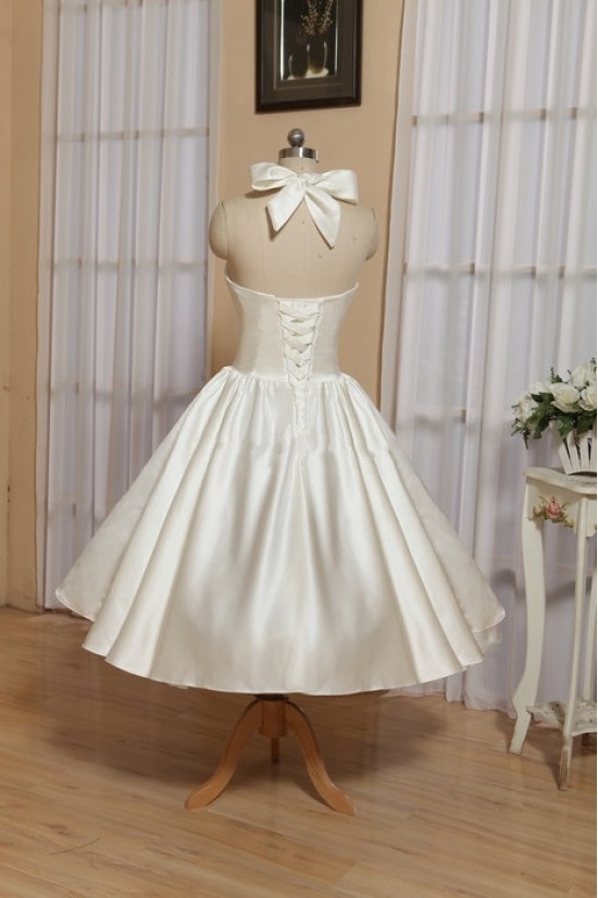 A-line Short Halter Bowknot Bridal Wedding Dresses WD010546