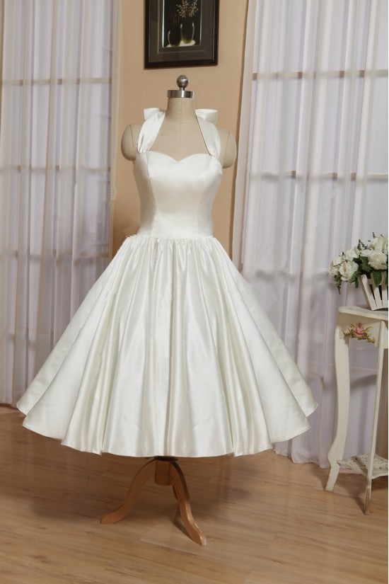 A-line Short Halter Bowknot Bridal Wedding Dresses WD010546