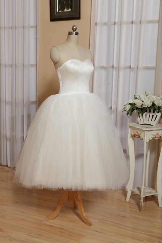 Ball Gown Short Sweetheart Satin and Tulle Bridal Wedding Dresses WD010547