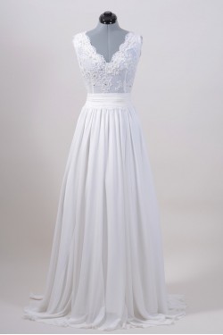 A-line V-neck Chiffon and Lace Bridal Wedding Dresses WD010555