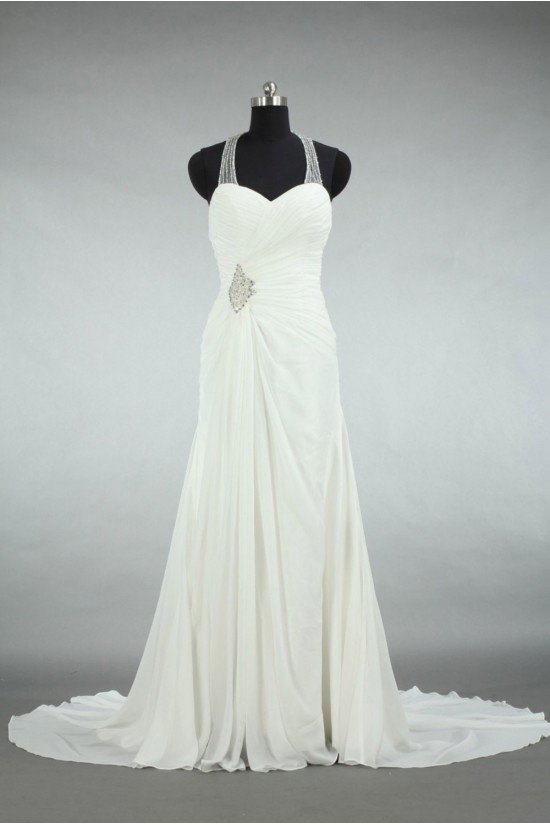 Sheath/Column Halter Beaded Chiffon Bridal Wedding Dresses WD010556 Sheath/Column Halter Beaded Chiffon Bridal Wedding Dresses WD010556