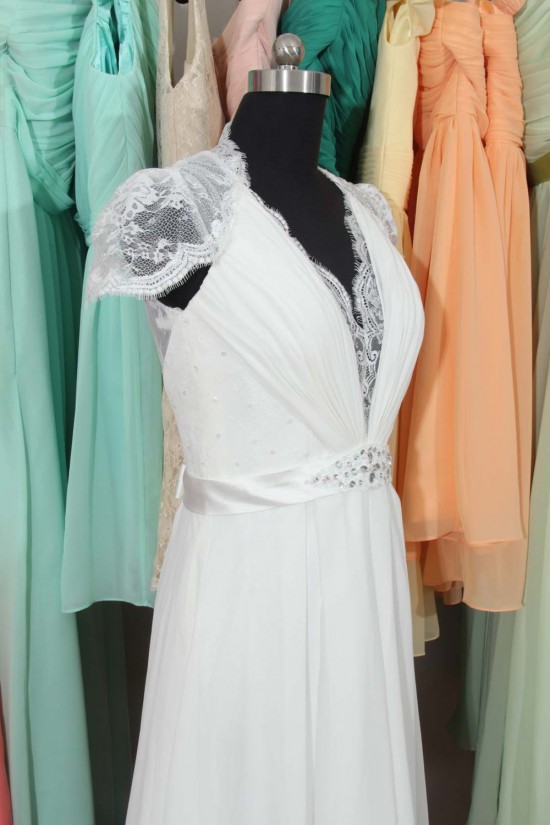 Elegant V-neck Cap Sleeves Chiffon and Lace Bridal Wedding Dresses WD010558 Elegant V-neck Cap Sleeves Chiffon and Lace Bridal Wedding Dresses WD010558