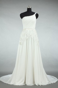 A-line One Shoulder Beaded Appliques Bridal Wedding Dresses WD010566