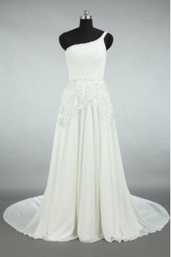 A-line One Shoulder Beaded Appliques Bridal Wedding Dresses WD010566