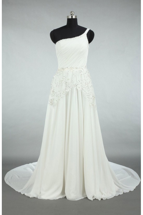 A-line One Shoulder Beaded Appliques Bridal Wedding Dresses WD010566 A-line One Shoulder Beaded Appliques Bridal Wedding Dresses WD010566