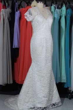 Trumpet/Mermaid V-neck Short Sleeves Lace Bridal Wedding Dresses WD010571