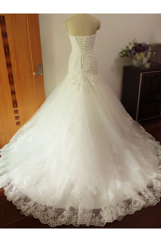 Trumpet/Mermaid Strapless Lace Bridal Wedding Dresses WD010572