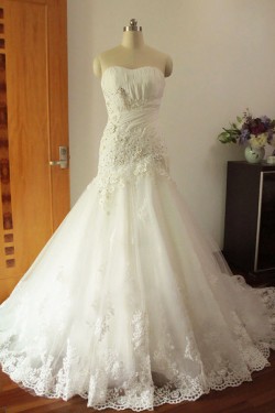 Trumpet/Mermaid Strapless Lace Bridal Wedding Dresses WD010572