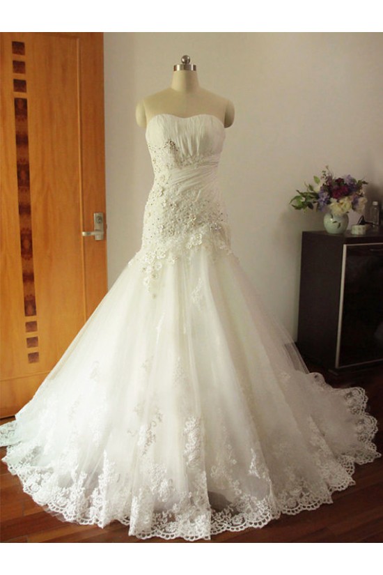 Trumpet/Mermaid Strapless Lace Bridal Wedding Dresses WD010572