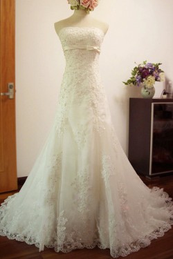 A-line Strapless Lace Bridal Wedding Dresses WD010573