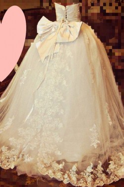 Ball Gown Strapless Bowknot Lace Bridal Wedding Dresses WD010574