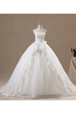 Ball Gown Strapless Bowknot Lace Bridal Wedding Dresses WD010574