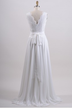 Elegant V-neck Chiffon and Lace Bridal Wedding Dresses WD010576