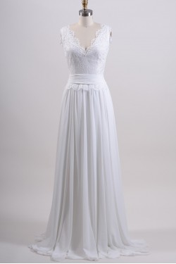 Elegant V-neck Chiffon and Lace Bridal Wedding Dresses WD010576