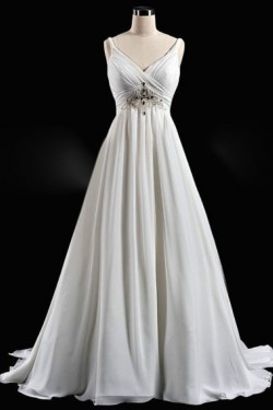 A-line V-neck Beaded Bridal Wedding Dresses WD010592