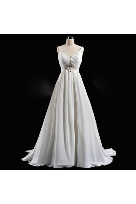 A-line V-neck Beaded Bridal Wedding Dresses WD010592