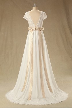 A-line Short Sleeves Chiffon and Lace Bridal Wedding Dresses WD010608
