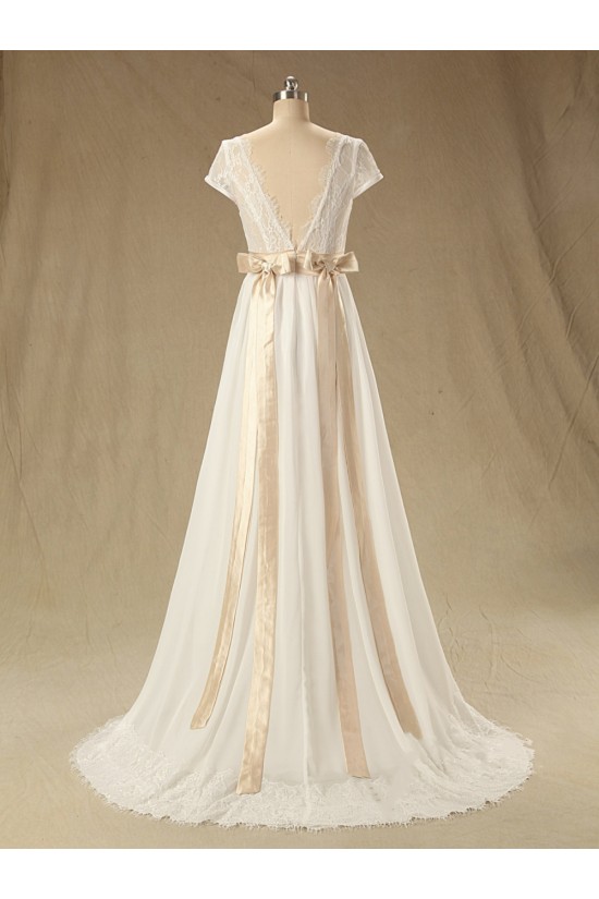 A-line Short Sleeves Chiffon and Lace Bridal Wedding Dresses WD010608 A-line Short Sleeves Chiffon and Lace Bridal Wedding Dresses WD010608