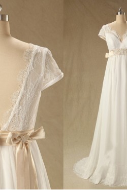 A-line Short Sleeves Chiffon and Lace Bridal Wedding Dresses WD010608