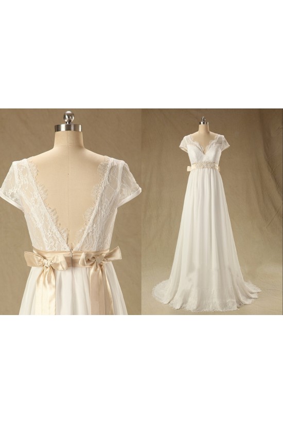 A-line Short Sleeves Chiffon and Lace Bridal Wedding Dresses WD010608 A-line Short Sleeves Chiffon and Lace Bridal Wedding Dresses WD010608