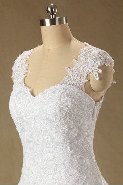 A-line Cap Straps Lace Bridal Wedding Dresses WD010611