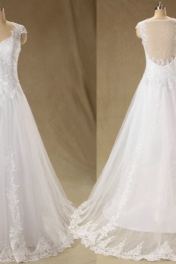 A-line Cap Straps Lace Bridal Wedding Dresses WD010611