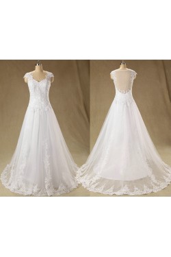 A-line Cap Straps Lace Bridal Wedding Dresses WD010611