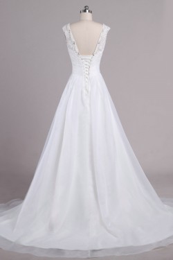 A-line V-neck Beaded Lace Bridal Wedding Dresses WD010617