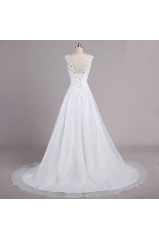 A-line V-neck Beaded Lace Bridal Wedding Dresses WD010617